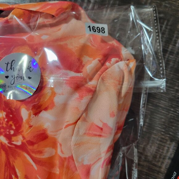 Zac&Rachel‎ Womens Tunic Top S Orange Floral Print 3/4 Sleeve Resortwear Layered - Picture 11 of 11